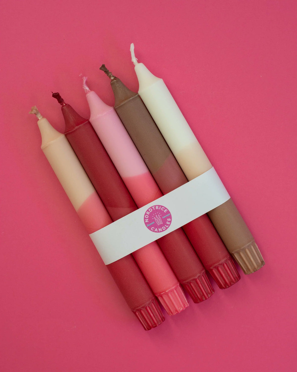 Handmade nude and pink taper candles bundle with white ribbon by Nordtrice