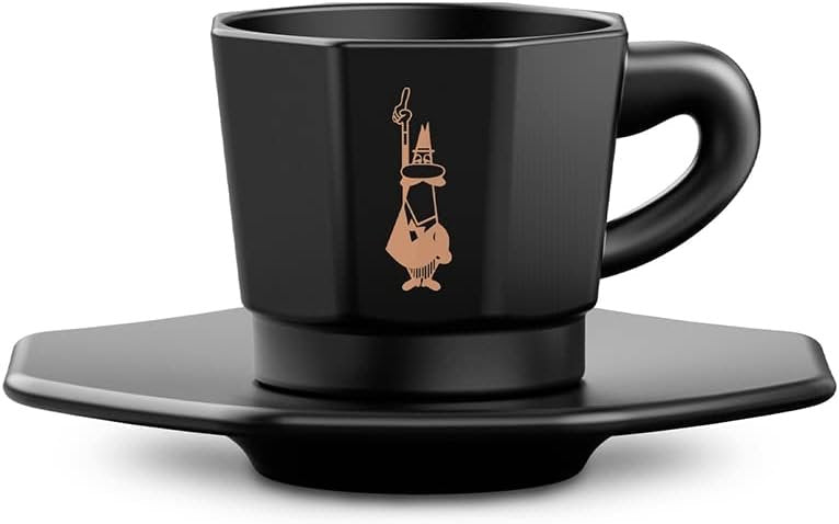 Bialetti Espresso Octagonal Cups 4-Set Matte Black and Rose Gold Decor, 75ml