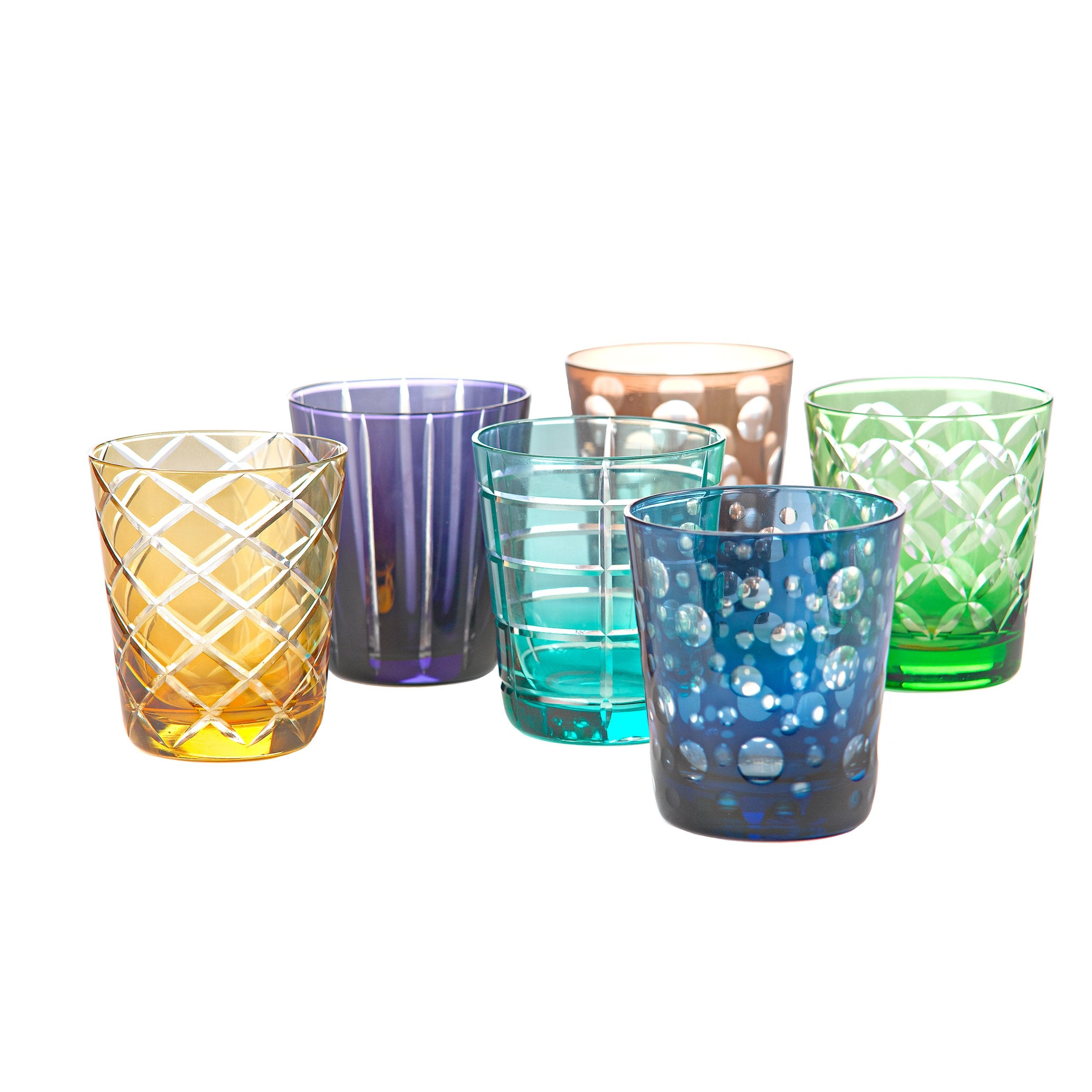 PolsPotten Cuttings Tumblers – Multicolor Sandblasted Drinking Glass | Set of 6