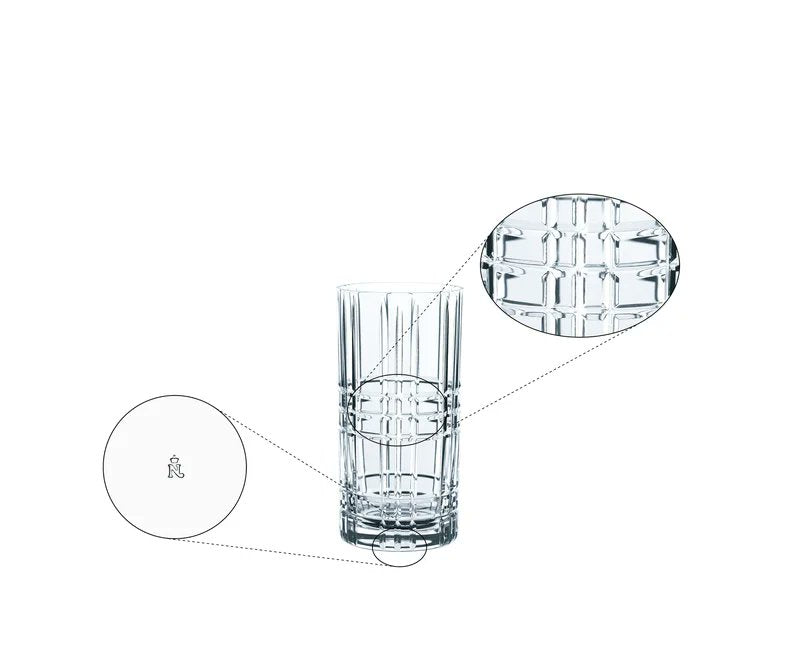 Nachtmann Square Long Drink Glass Set of 4 Faceted Crystal Cocktail Glass