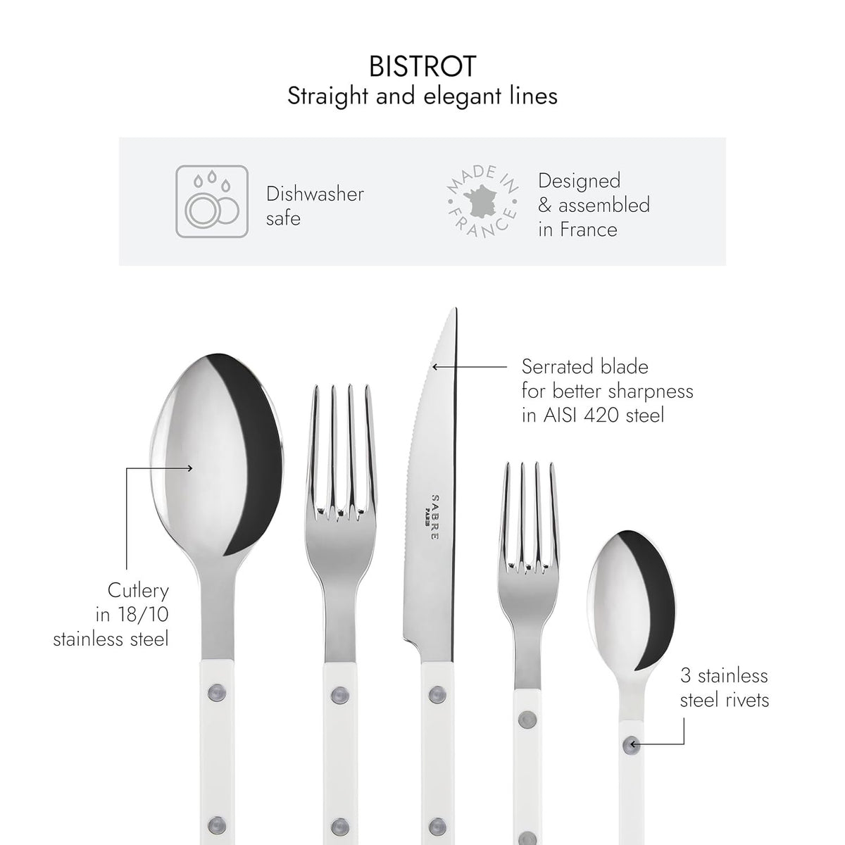 Sabre Paris Bistrot Shiny 5-Piece Place Setting | White
