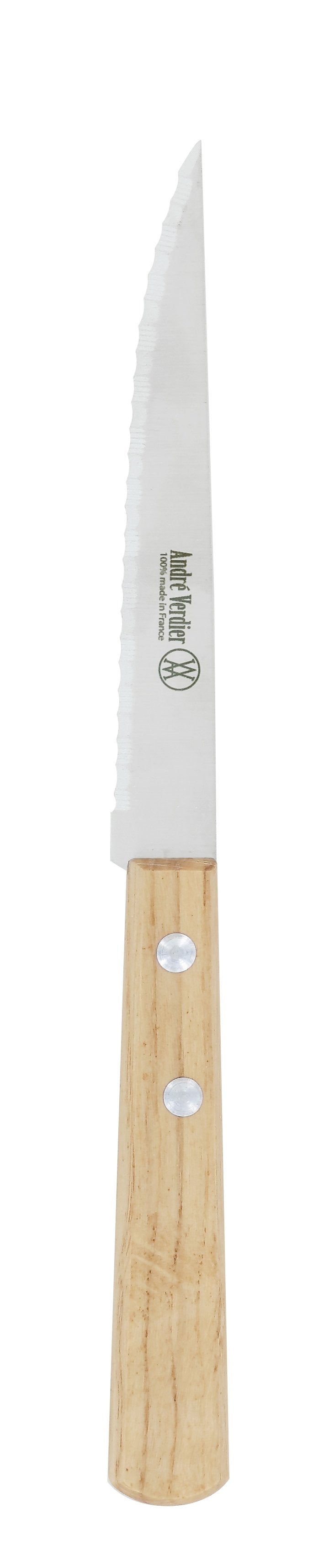 André Verdier Steak Knife Set | Double Serration Natural Wood Handle | 4 Piece