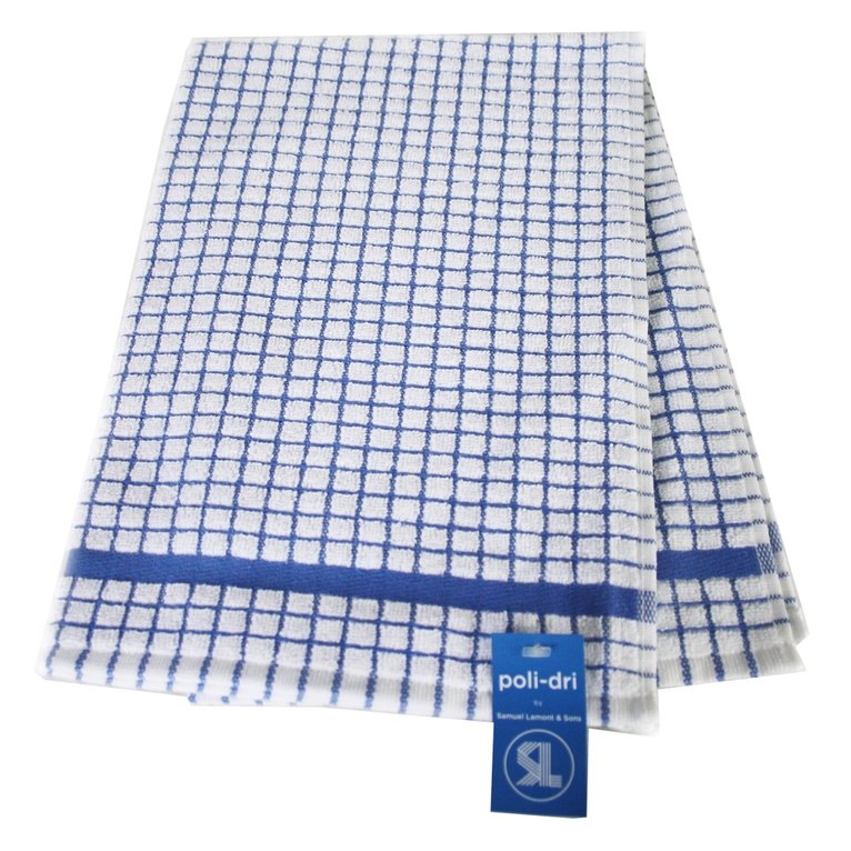 Poli-Dri Cotton Tea Towel Kitchen Linens Blue Cornflower 6-Pack White/Blue by Samuel Lamont