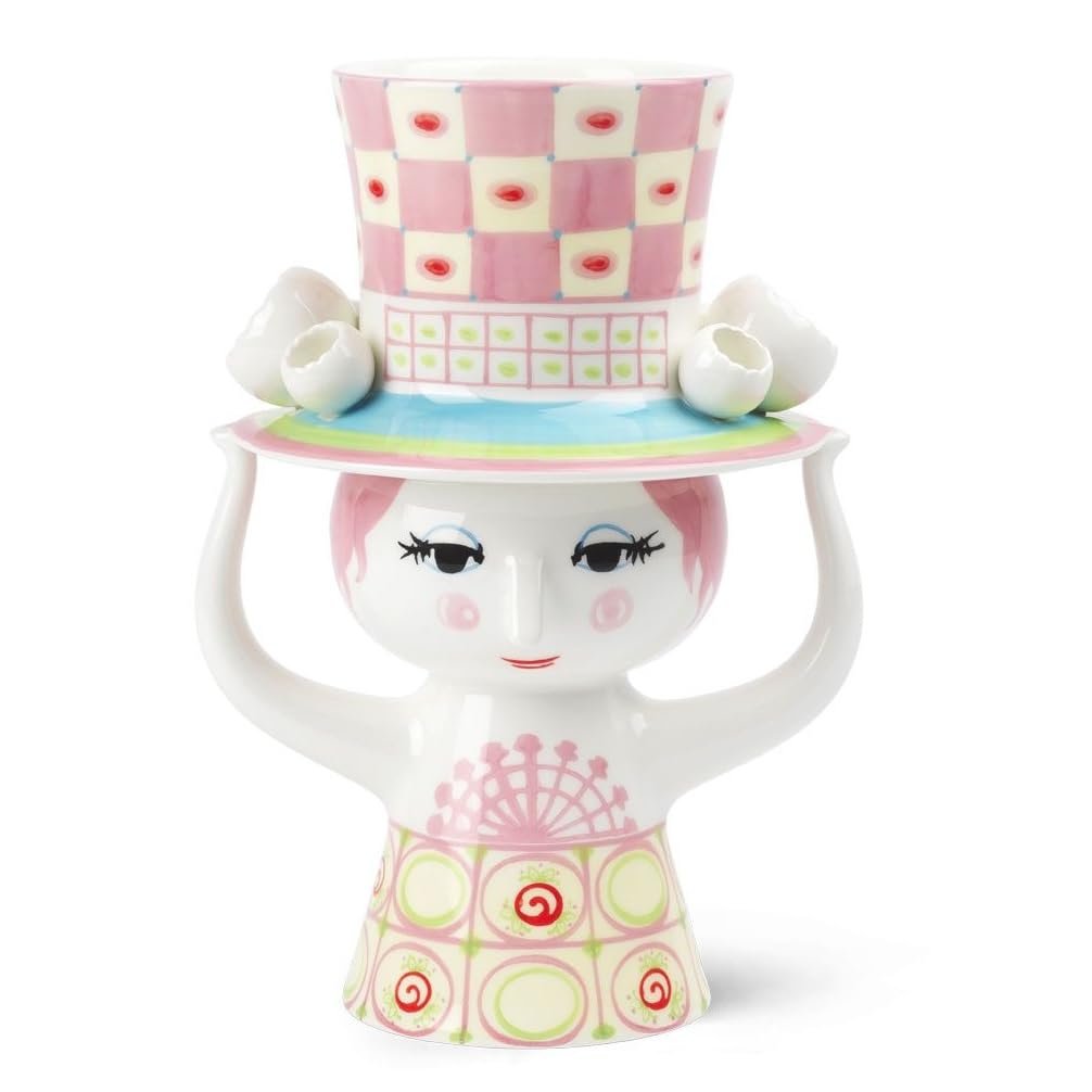 Bjørn Wiinblad Lady with Hat Vase | Pink & Yellow | 9.6"