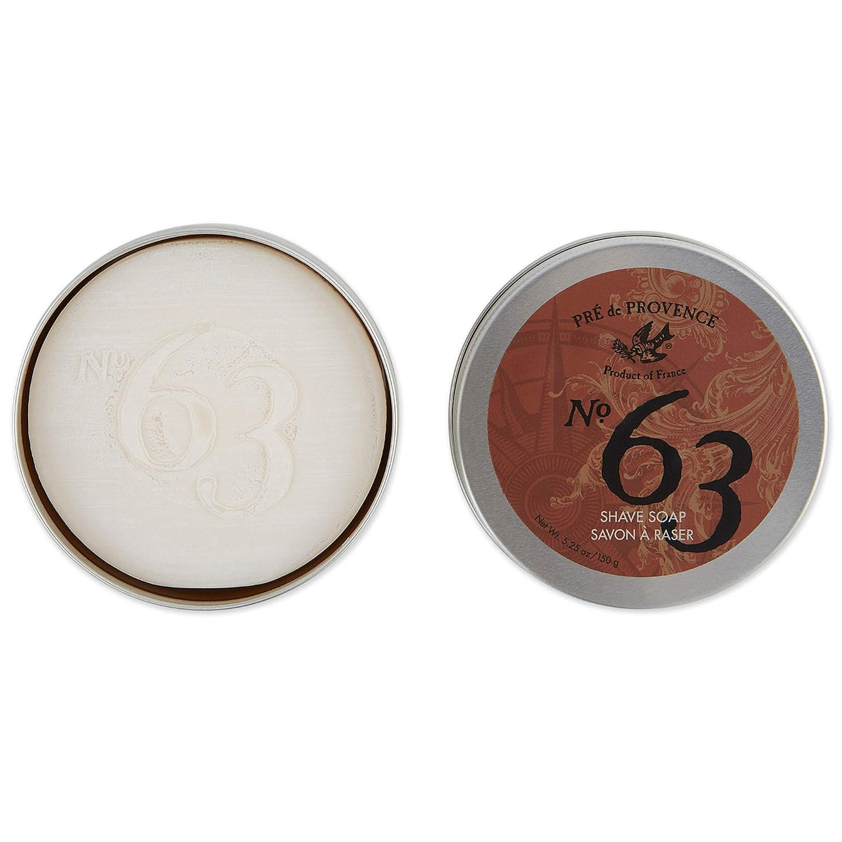 Pre de Provence No. 63 Shave Soap, open tin view