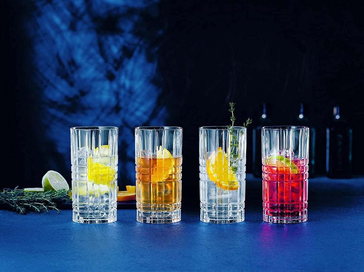 Nachtmann Square Long Drink Glass Crystal Geometric Cut Set of 4 Gift Set