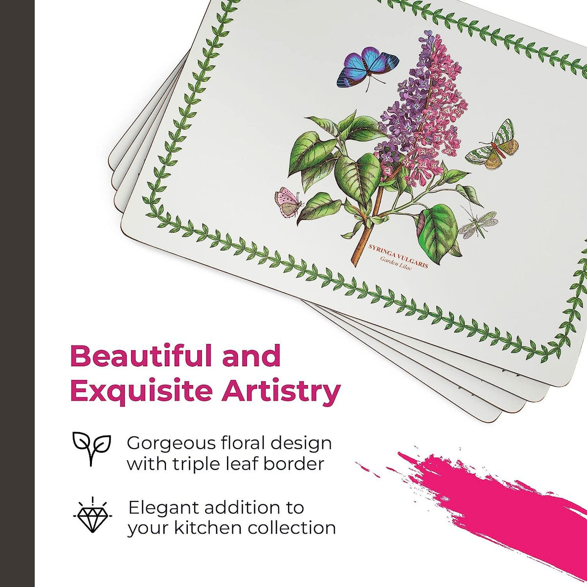 Pimpernel Botanic Garden Collection Placemats | Set of 4 | Heat Resistant Mats | Cork-Backed Board | Hard Placemat Set for Dining Table | Measures 15.7” x 11.7”