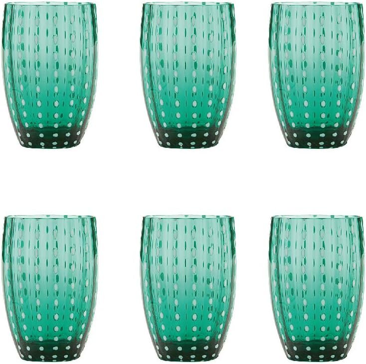 Perle Glass Tumblers (10.8oz ) | Set of 6 | Green