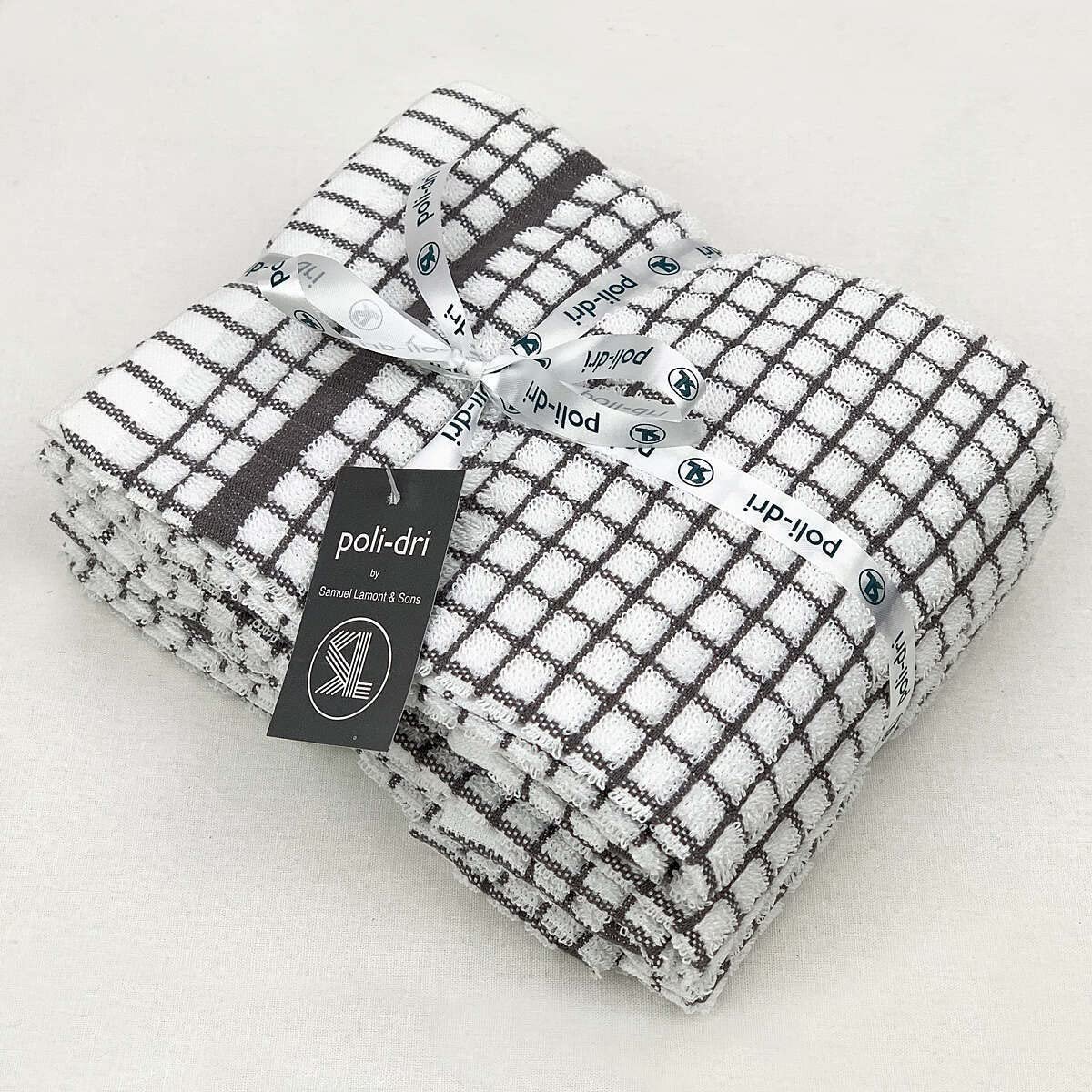 Poli-Dri Cotton Tea Towel Kitchen Linens Charcoal 6-Pack White/Grey by Samuel Lamont