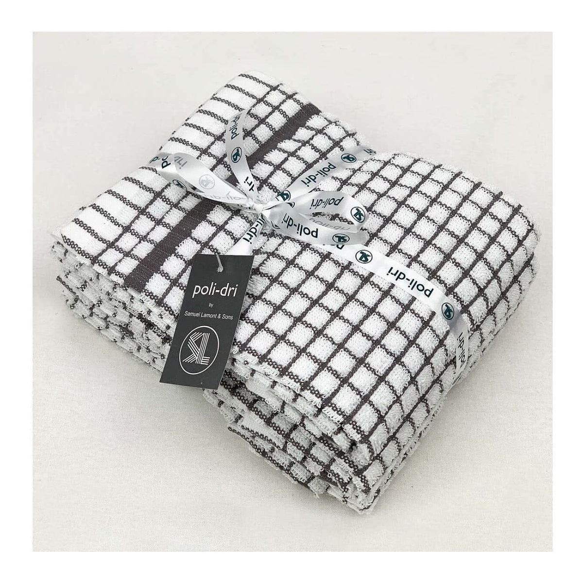 Poli-Dri Cotton Tea Towel Kitchen Linens Charcoal 6-Pack White/Grey by Samuel Lamont