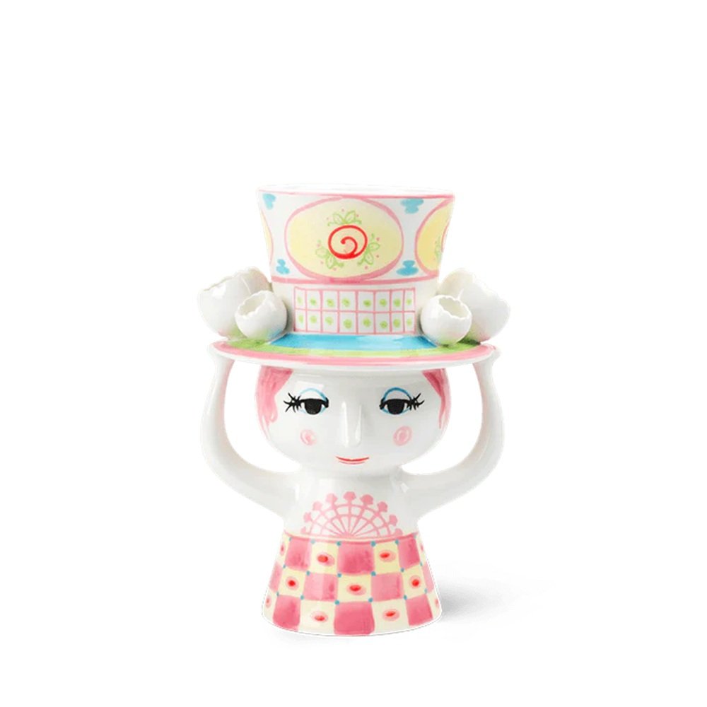 Bjørn Wiinblad Lady with Hat Vase Pink Yellow Porcelain