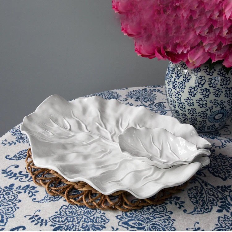 Beatriz Ball VIDA White Lettuce Leaf Chip & Dip Platter