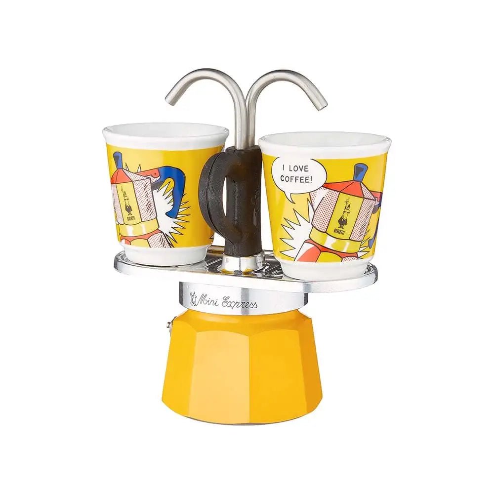 Bialetti - Mini Express Lichtenstein: Moka Set (Coffee Maker 2-Cup (2.8 Oz), Yellow)