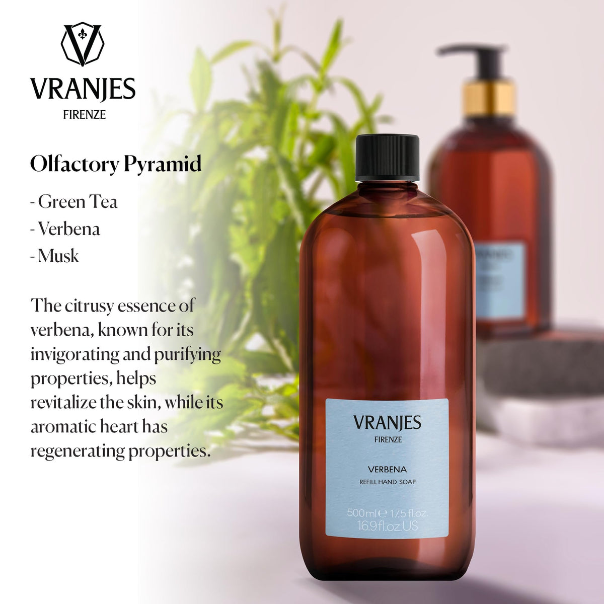 Close-up of Dr. Vranjes Verbena octagonal bottle label