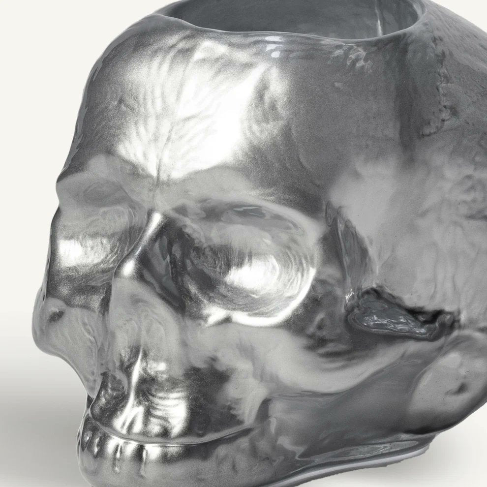 Kosta Boda Still Life Skull Votive Candle Holder | Silver | Ludvig Löfgren
