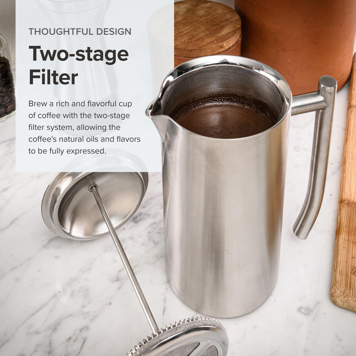 Frieling French Press | Brushed Stainless Steel | Double-Wall Insulated Coffee Maker