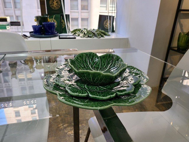 Bordallo Pinheiro Cabbage Green Oval Platter 10" Set-2