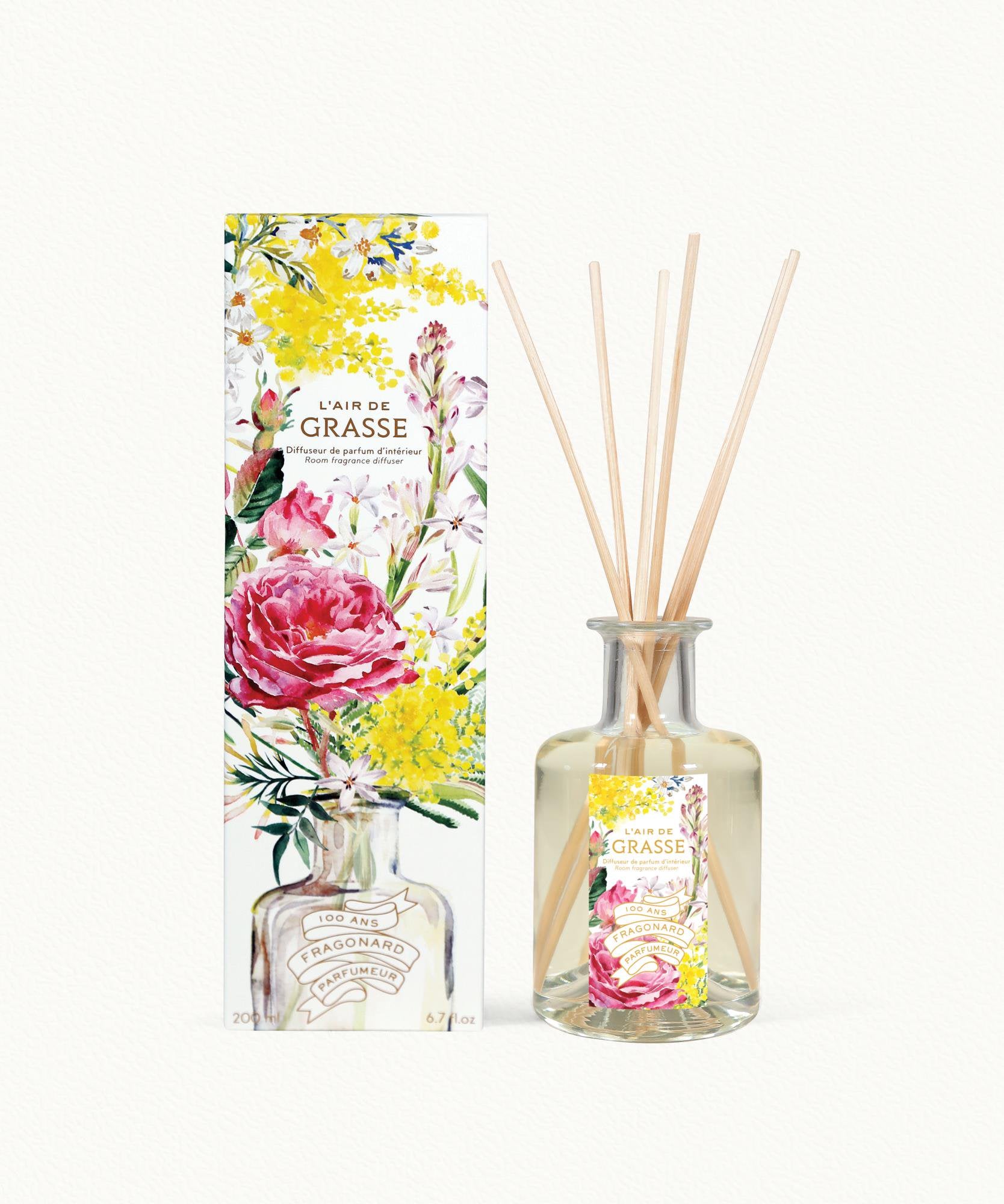 Fragonard L'Air de Grasse reed diffuser 200ml with 10 sticks on white background