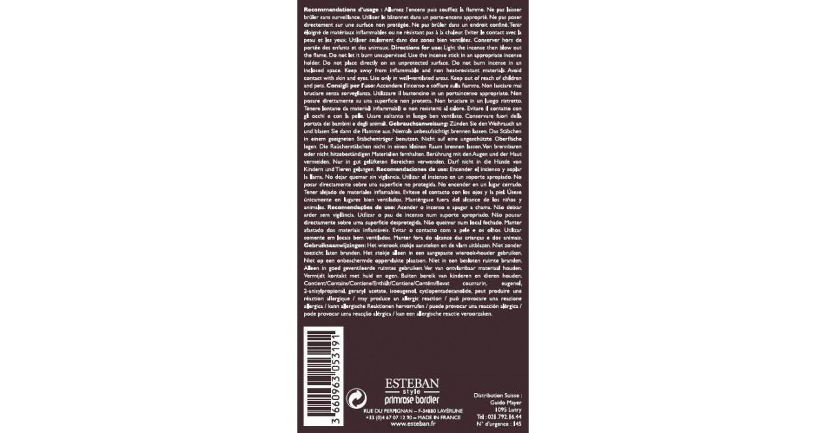 Esteban Bamboo Legendes d"Orient Sticks | 20 Incense Sticks Natural Traditionally Made Vegetal Binder Colorant Free | LEGENDES d'ORIENT