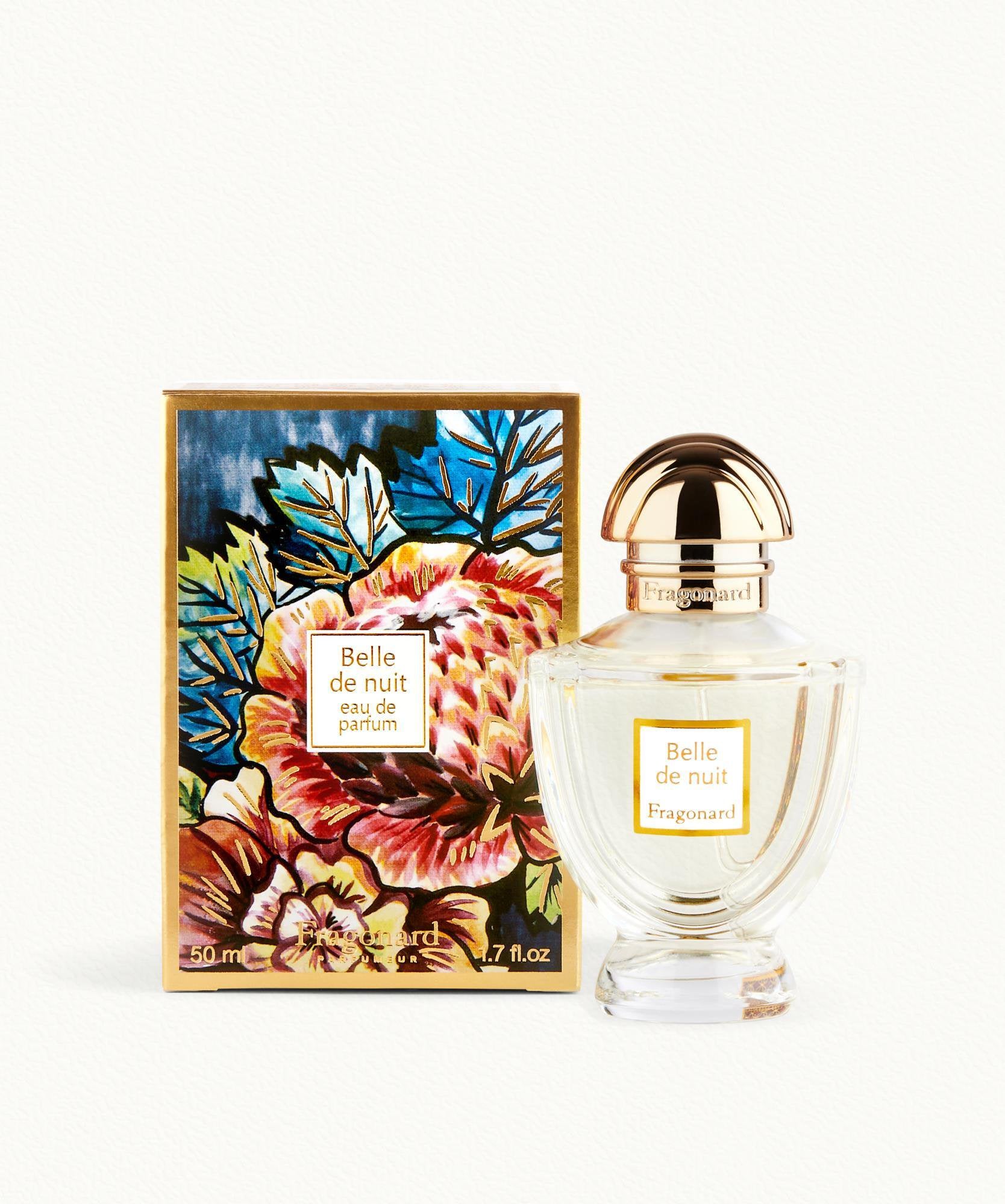 Fragonard Belle de Nuit Eau de Parfum 50ml bottle with prestige gift box on white background