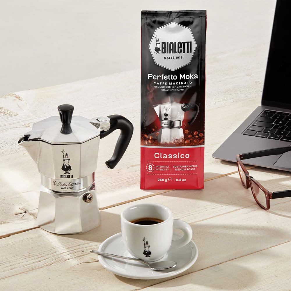 Bialetti Perfetto Moka Ground Coffee | Aroma-Saving Valve | 8.8 oz