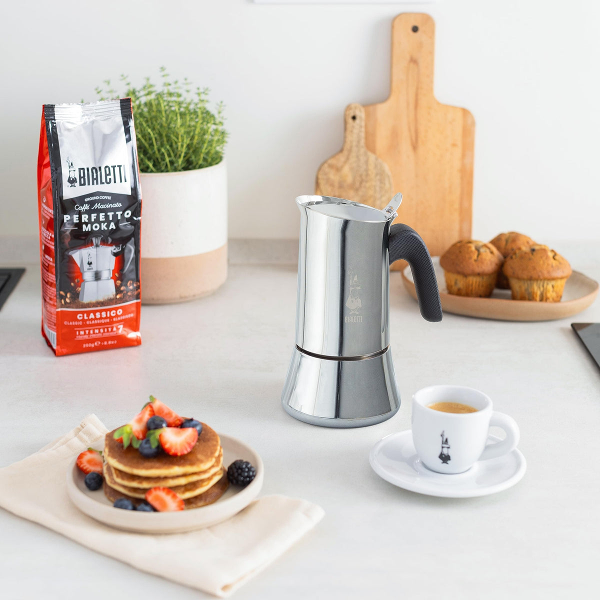 Venus Induction, Stovetop Coffee Maker, Suitable for all Types of Hobs, Stainless Steel, 6 Cups (7.9 Oz), Silver