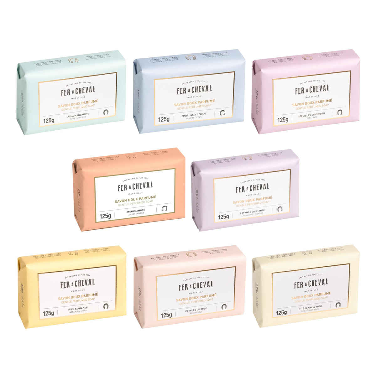 Fer A Cheval Organic Gentle Scented Soaps Set-8 Plant-Based Oils Skin Nourishing Variety Pack