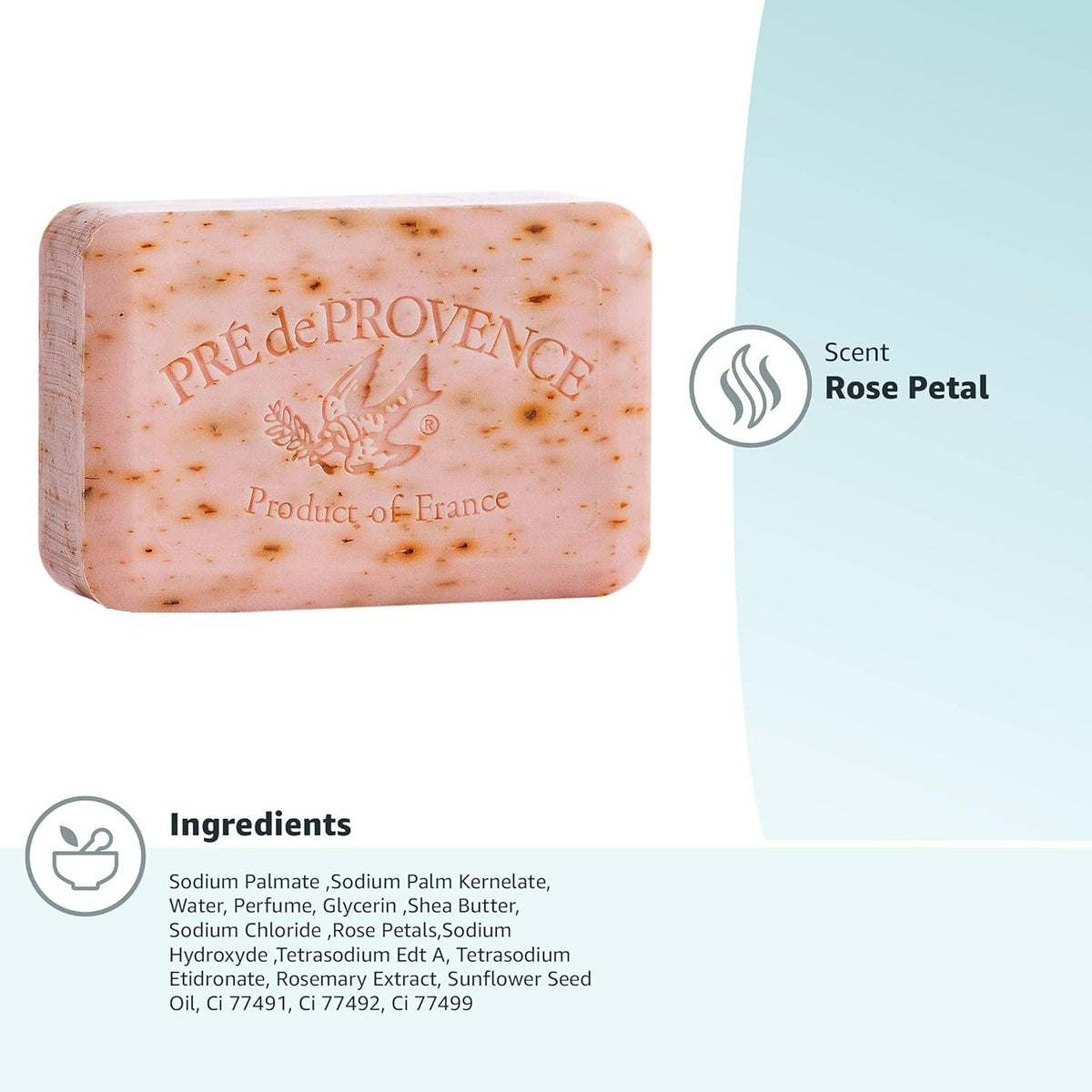 Pre de Provence Rose Petal Soap Bar Quad-Milled Shea Butter
