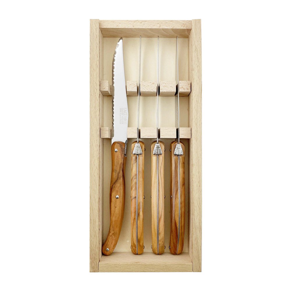 André Verdier Laguiole Debutant Country set of 4 steak knives with olivewood handles