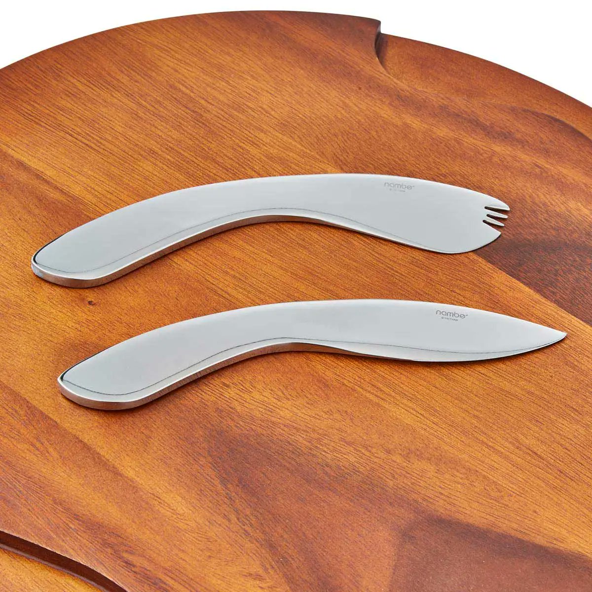 Nambé Cheese Block with Knife & Spreader | Acacia Wood & Stainless Steel | 15"D