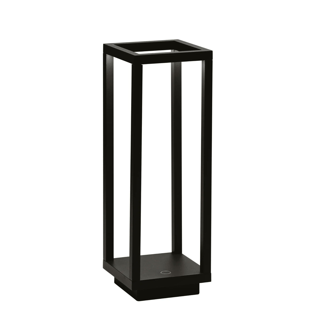 Zafferano Home Pro black cordless rechargeable lamp styled on indoor dining table warm light