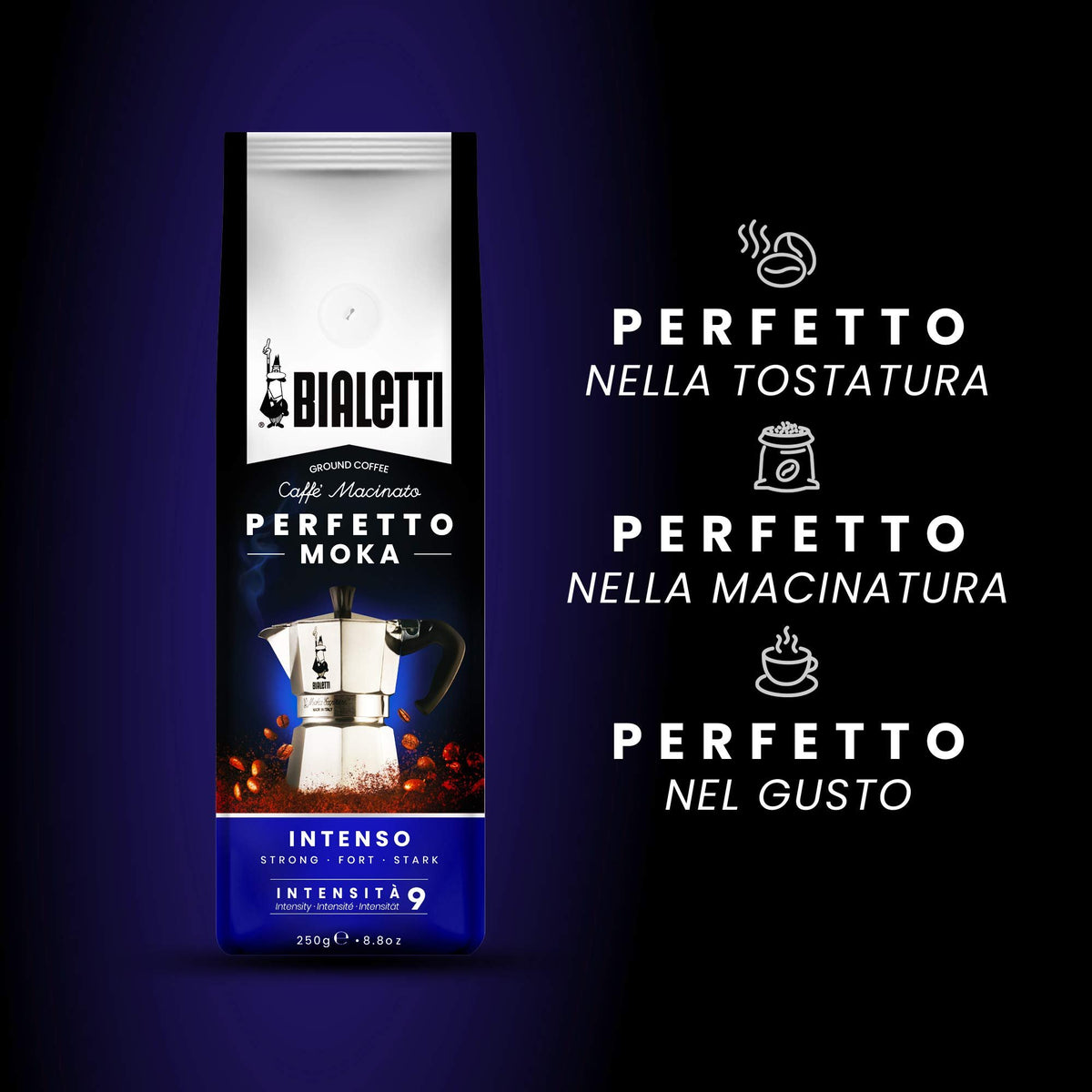 Bialetti Perfetto Moka Intenso (Strong) Ground Coffee – Dark Roast