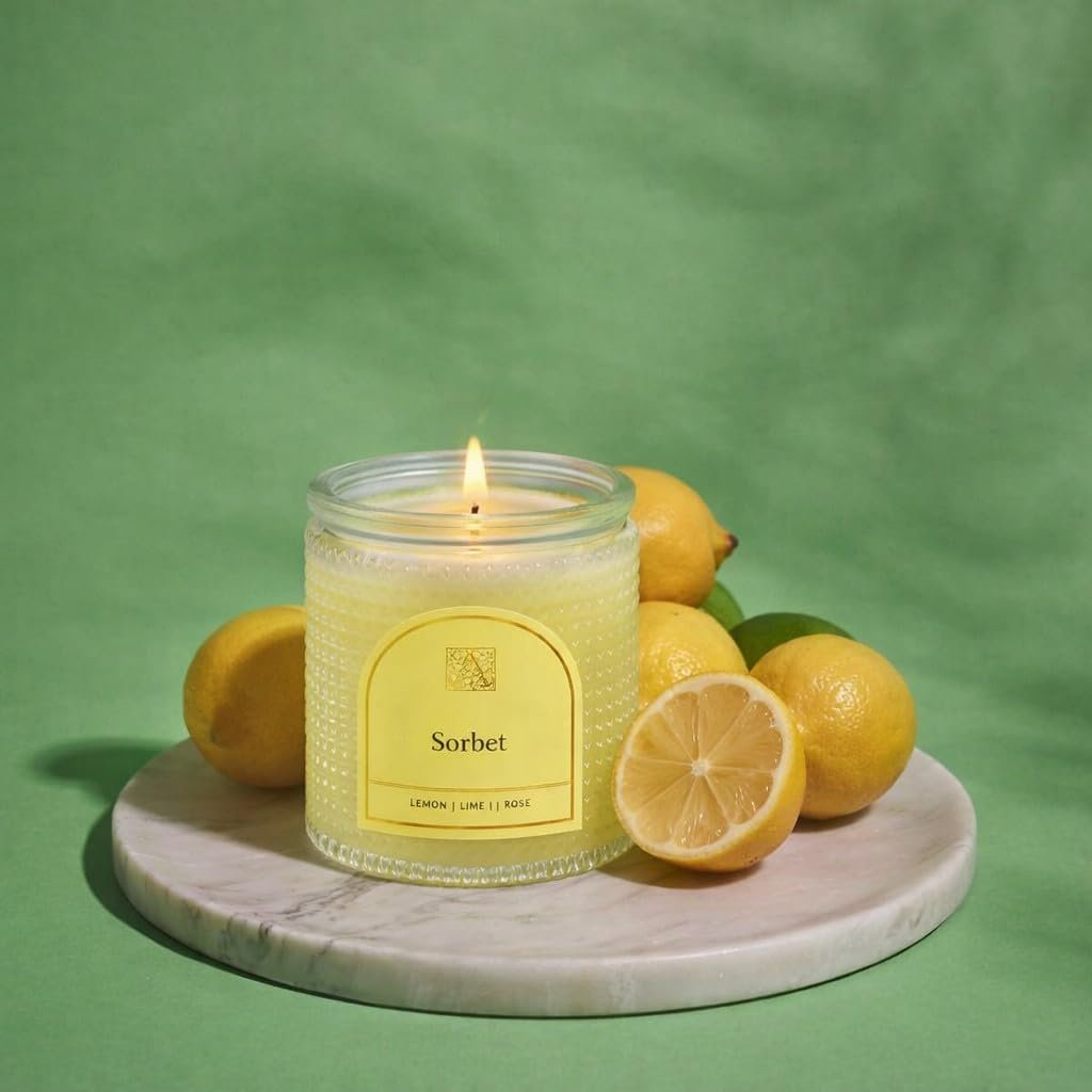 Aromatique Sorbet Scented Jar Candle 6 oz – Textured Glass Candle with Metal Lid, Long Lasting Home Fragrance