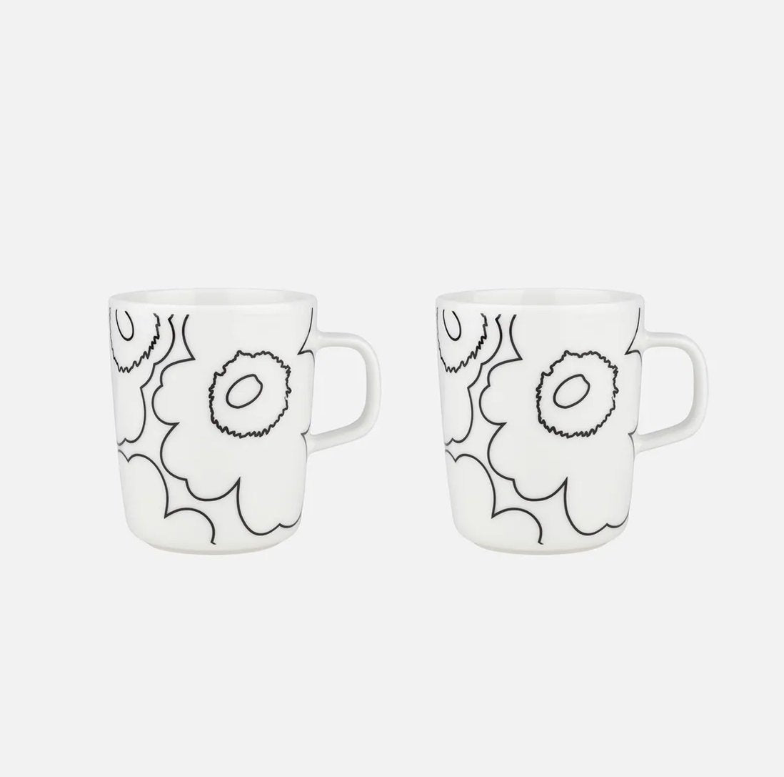 Unikko Oiva Stoneware Large Flower Mug | Set of 2 (8.5 fl oz) | White & Black