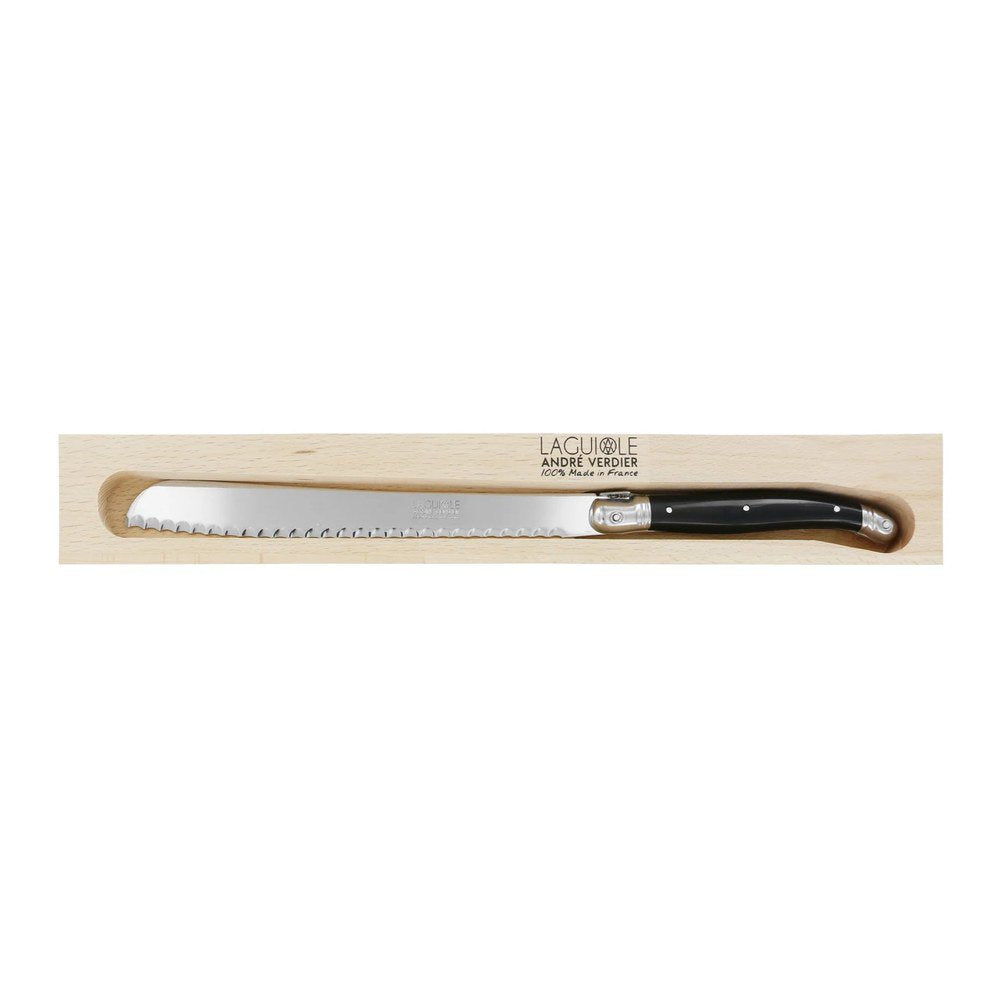 André Verdier Laguiole Debutant bread knife with black handle, 11.4"