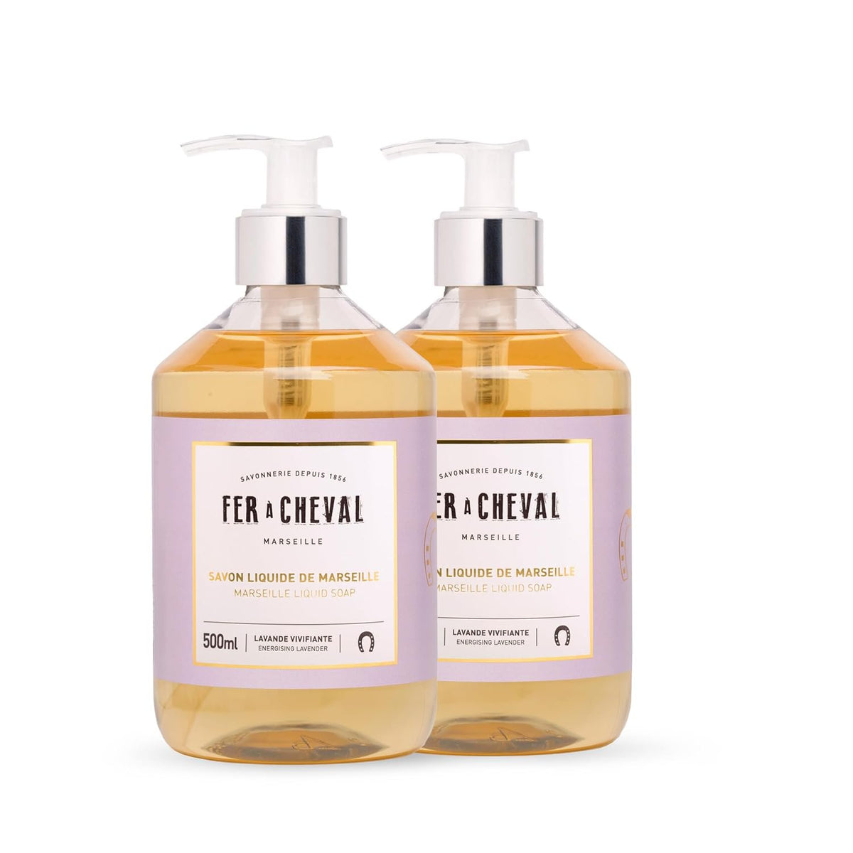 Fer a Cheval Marseille Liquid Soap 2 Pack Rose Petals Lavender Amber Jasmine Pump Bottle