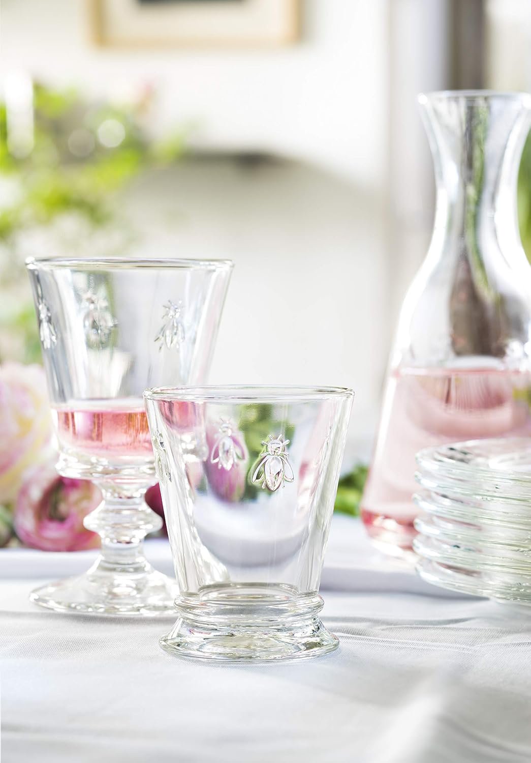 La Rochere Bee Mini Tumblers Set of 6 Front View Showing Napoleon Bee Embossed Detail