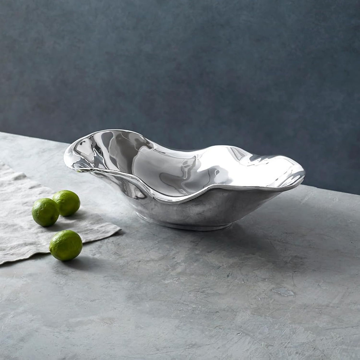 Beatriz Ball VENTO Medium Oval Decorative Bowl Silver Free Form Wave Design