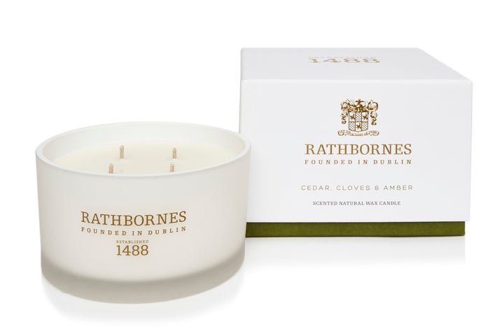 Rathbornes Cedar Cloves and Amber scented candle Luxury Size 4 Wick