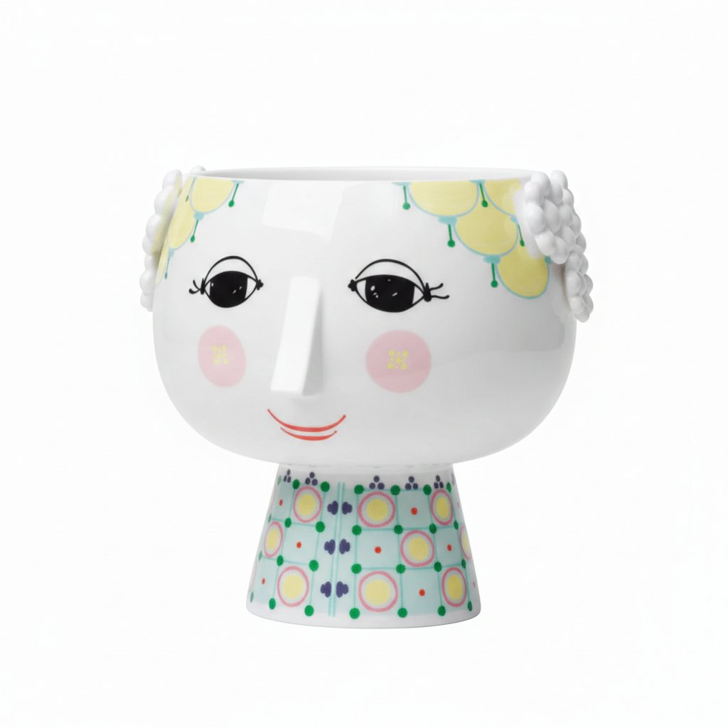 Bjørn Wiinblad Eva Porcelain Planter on Stand, Retro Floral Style