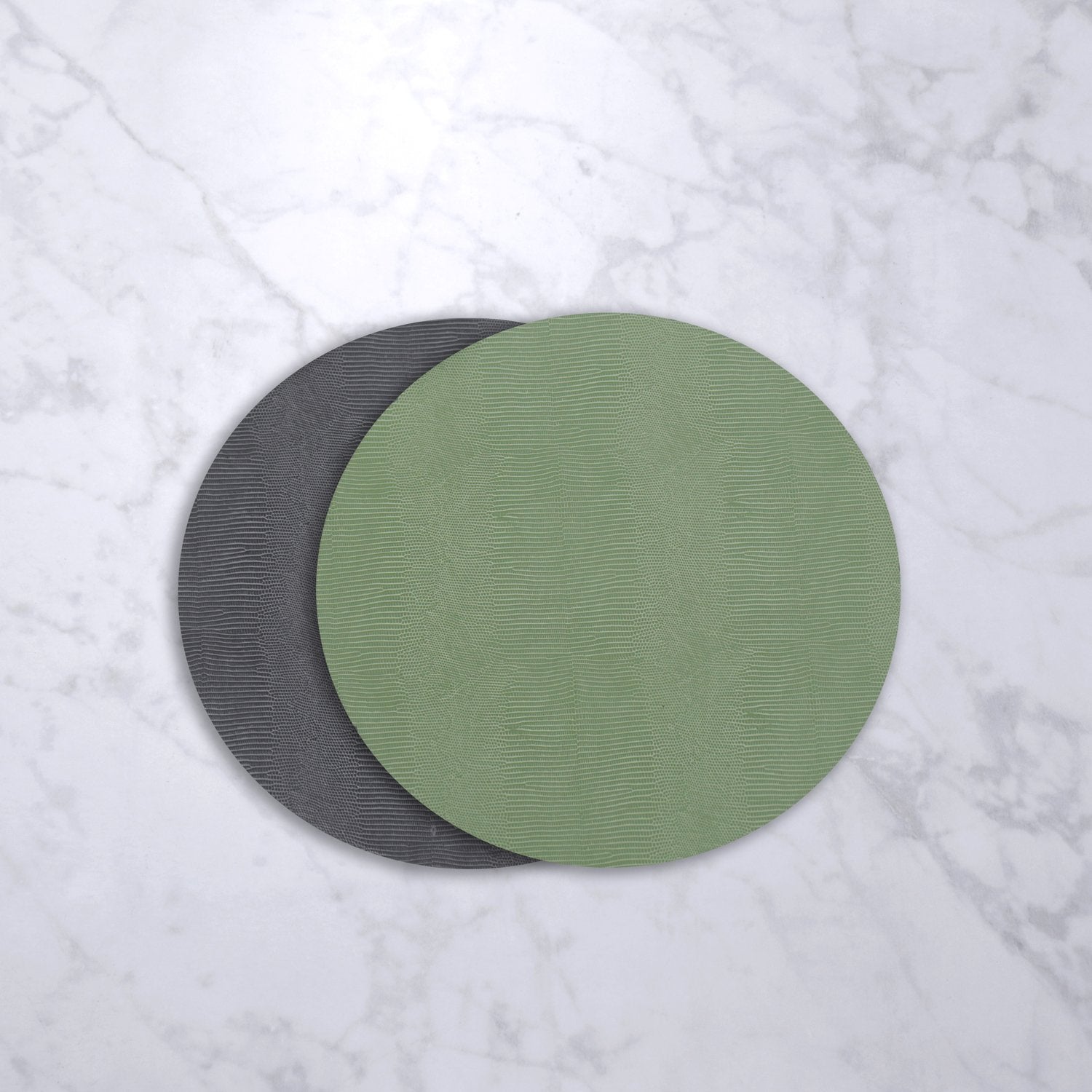 VIDA Snakeskin Reversible Round Placemats | Set of 4 | Green & Gray