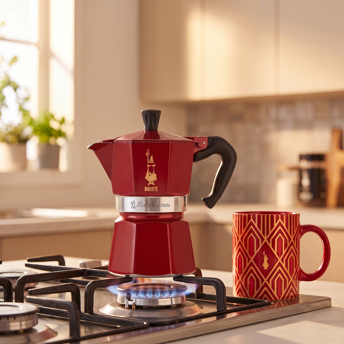 Bialetti Moka Express Deco Glamour 3 Cup with Mug | Red | Limited Edition