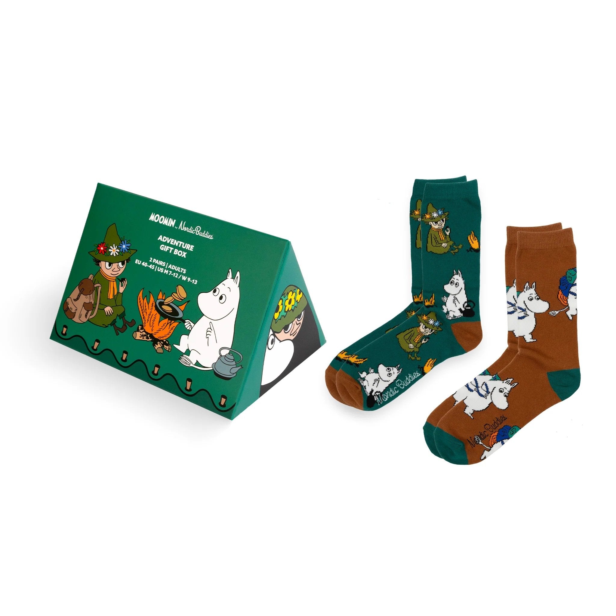 Moomin Adventure Crew Socks – Green & Brown 2-Pair Gift Box