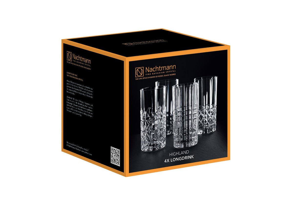 Nachtmann Highland Long Drink Glass Crystal Cut Set of 4 Gift Packaging