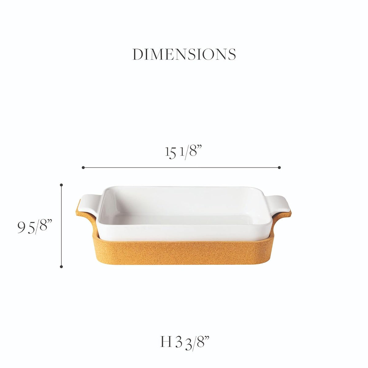 Casafina Ceramic 16" x 10.25" Rectangular Baker with Cork Tray - Ensemble Collection, White | Oven & Dishwasher Safe Bakeware | Food Safe Glazing | Restaurant Quality Dinnerware