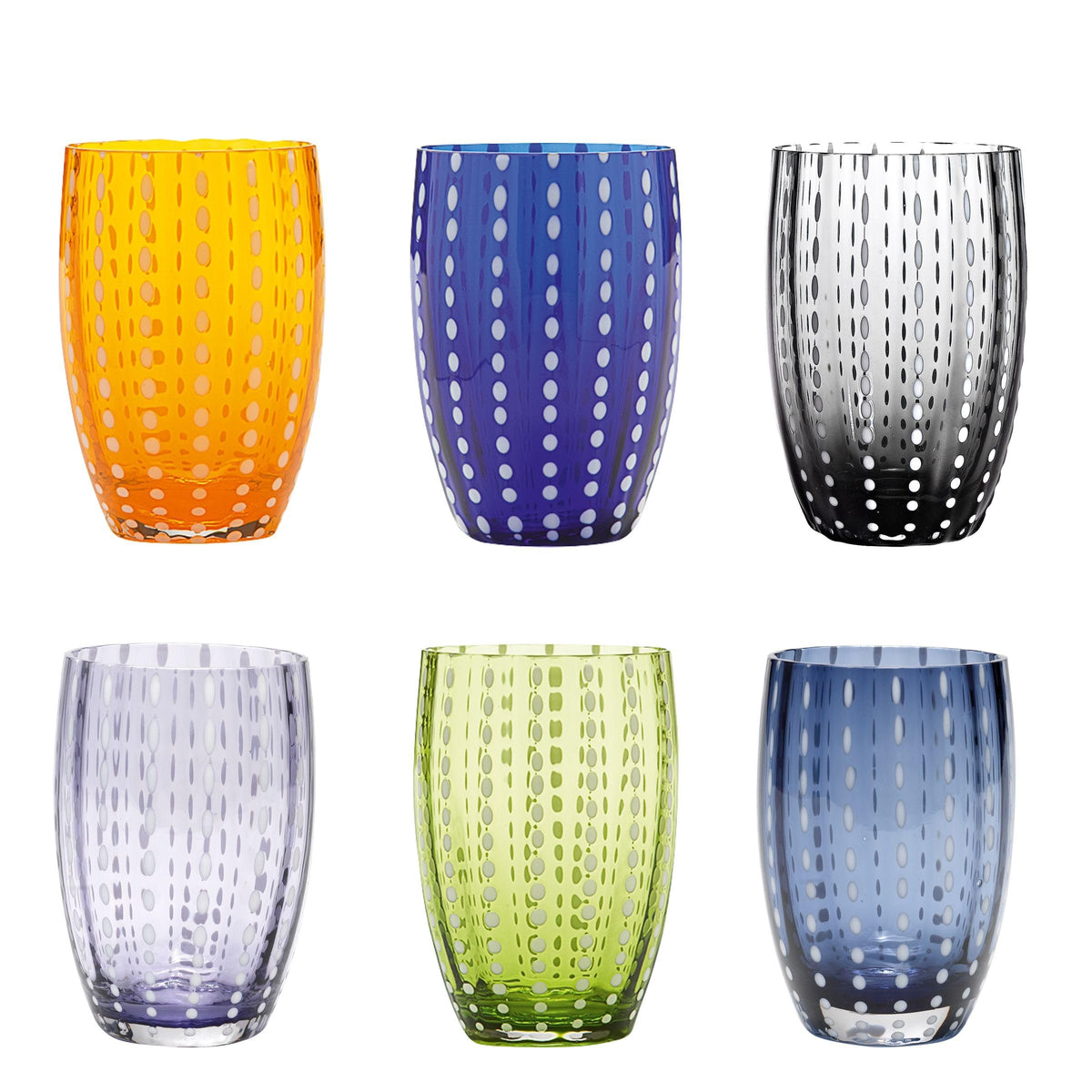 Zafferano Perle Tumbler-Handmade Clear Color Glass, (cl 32 h 109mm d 71mm) Set 6 Pieces-Assorted Colors