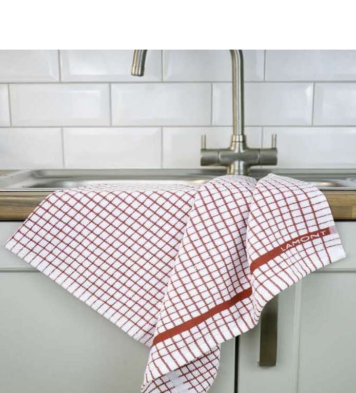 Poli-Dri Cotton Tea Towel Kitchen Linens 6-Pack White/Red by Samuel Lamont