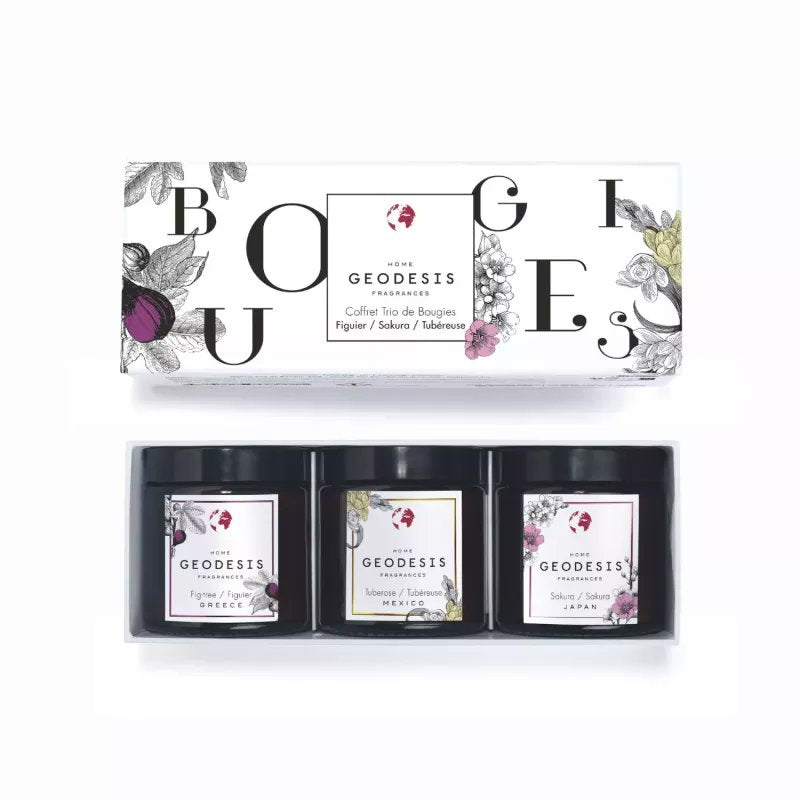 Geodesis scented candle trio - Fig, Tuberose, and Sakura, 3 x 90g