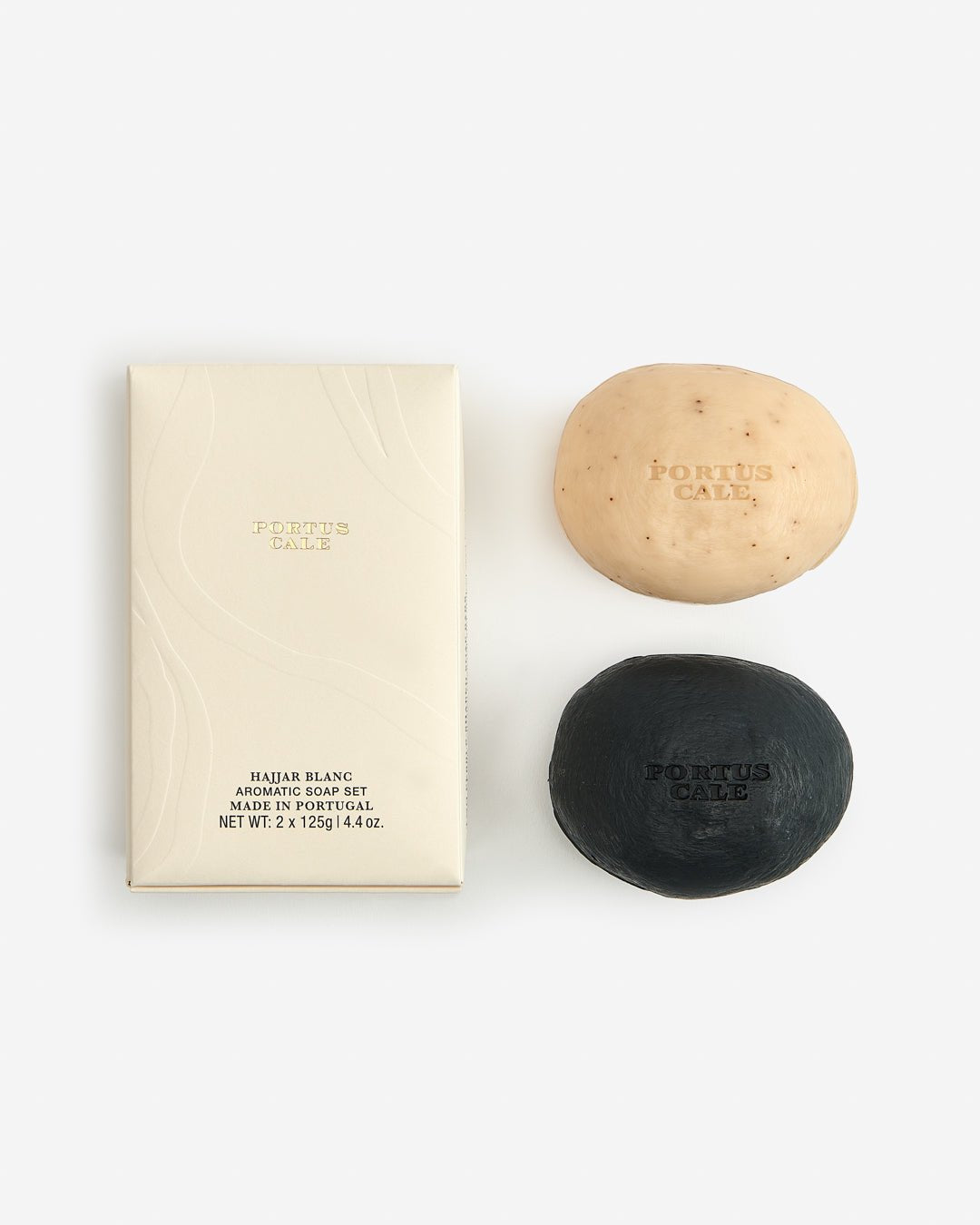 Portus Cale Hajjar Blanc Soap Set - 2 x 125g Premium Portuguese Soap, White & Black, Oriental Woody Fragrance