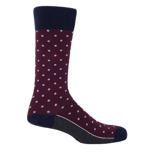 Peper Harow Pin Polka Luxury Men's Socks | Burgundy